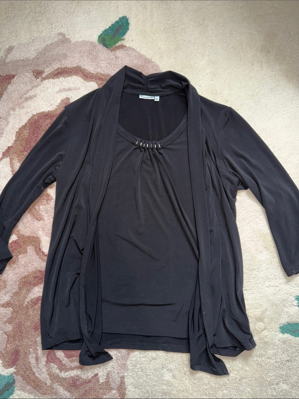 croft & barrow Black Layered Neck Detail Top